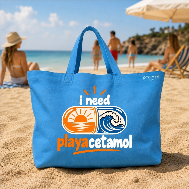 Beach Bag / Big Shopper mit „i need playacetamol“ Sommer-Motiv