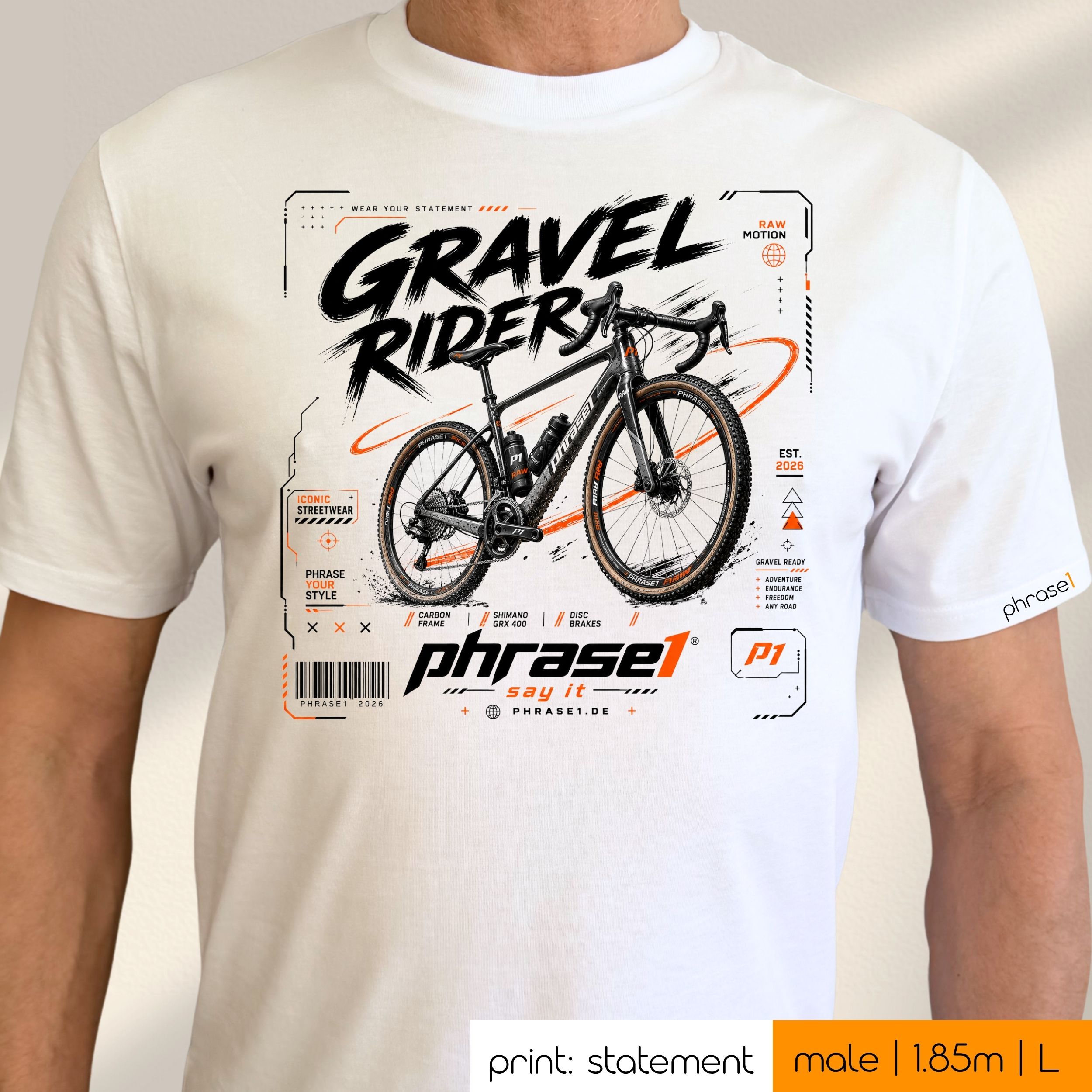 Premium T-Shirt mit Visual "GRAVEL RIDER - phrase1 iconic streetwear" Premium T-Shirt mit Visual "GRAVEL RIDER - phrase1 iconic streetwear"