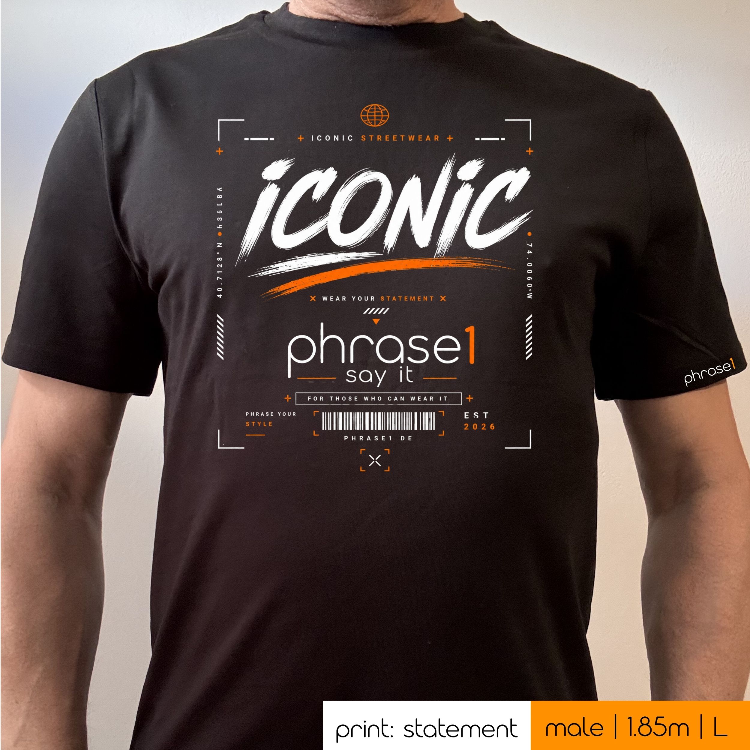 Premium T-Shirt mit "iconic." mit Visual p1 Streetwear Premium T-Shirt mit "iconic." mit Visual p1 Streetwear
