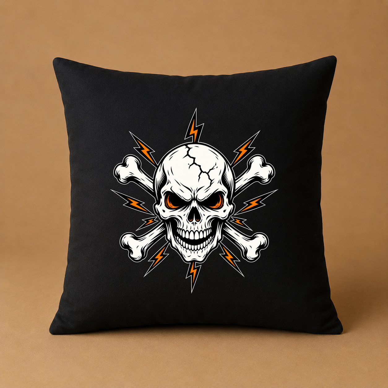 Kissenhülle "Totenkopf mit gekreuzten Knochen und Blitzen" Kissenhülle "Totenkopf mit gekreuzten Knochen und Blitzen"