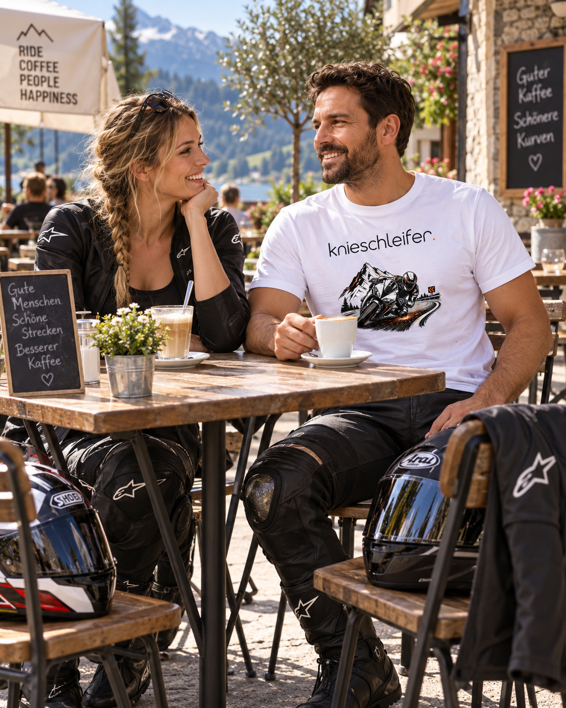 Premium T-Shirt mit „knieschleifer.“ Motorrad-Motiv