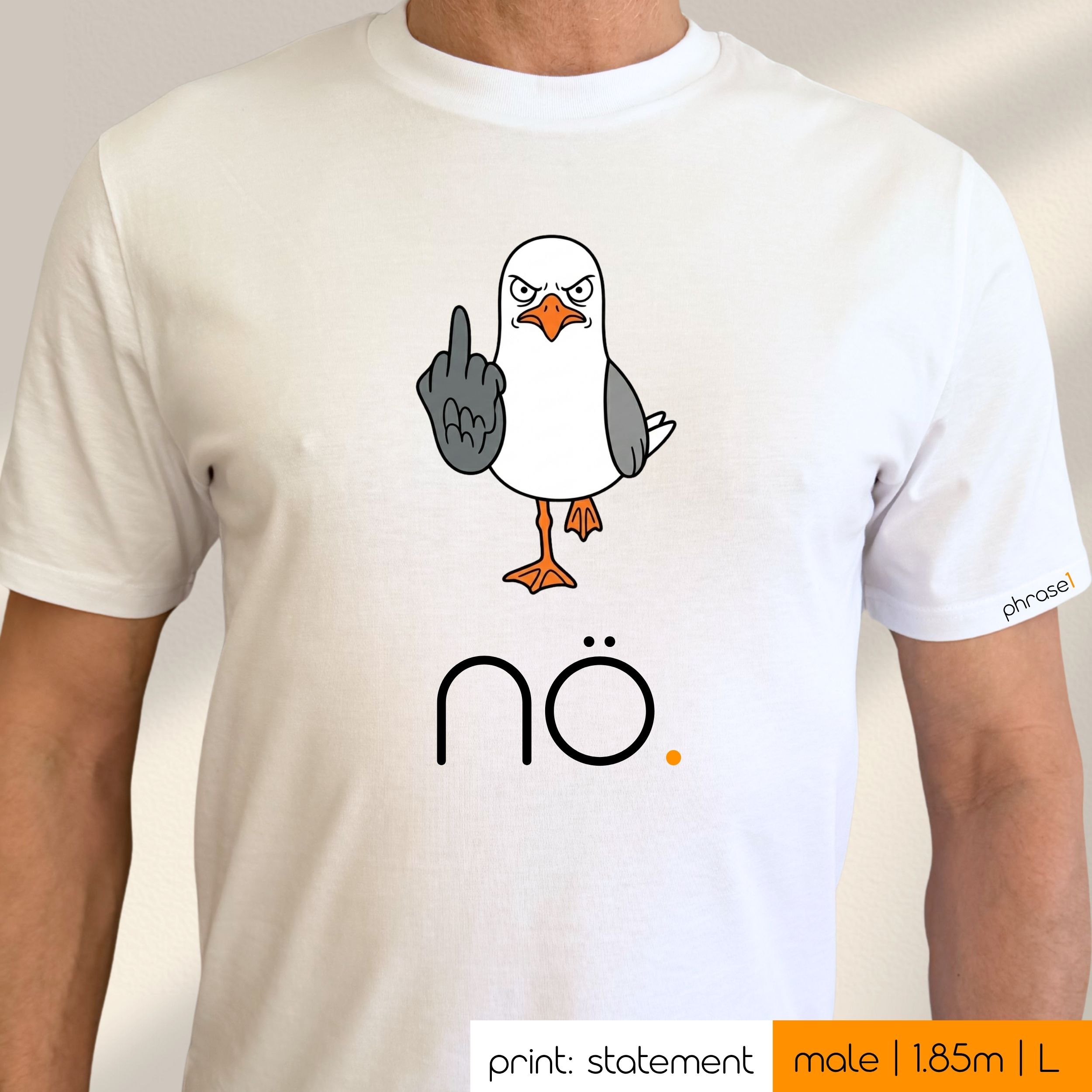 Premium T-Shirt mit Spruch "nö" und einer grimmigen Möwe im comicstyle Premium T-Shirt mit Spruch "nö" und einer grimmigen Möwe im comicstyle