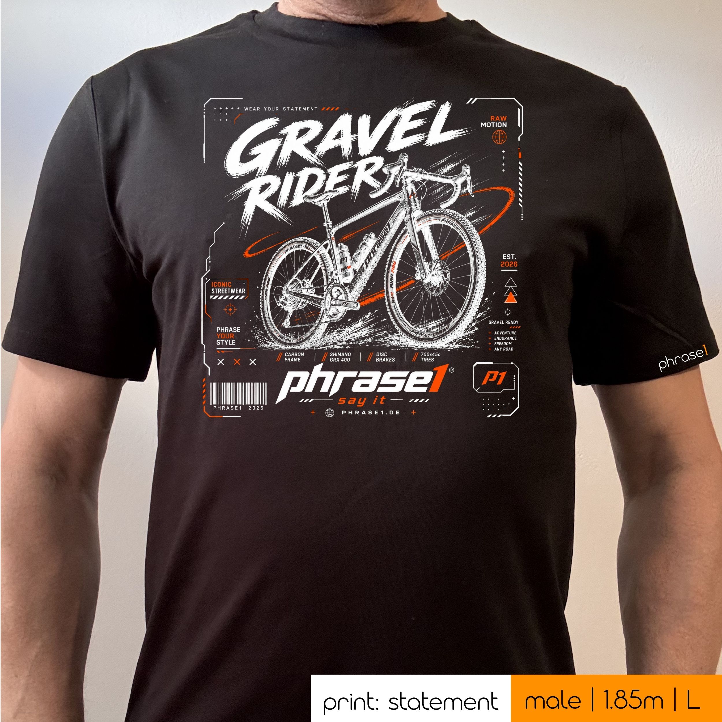 Premium T-Shirt mit Visual "GRAVEL RIDER - phrase1 iconic streetwear" Premium T-Shirt mit Visual "GRAVEL RIDER - phrase1 iconic streetwear"