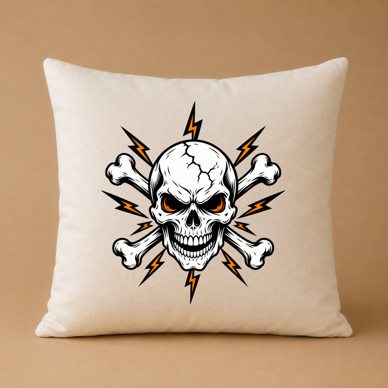 Kissenhülle "Totenkopf mit gekreuzten Knochen und Blitzen" Kissenhülle "Totenkopf mit gekreuzten Knochen und Blitzen"
