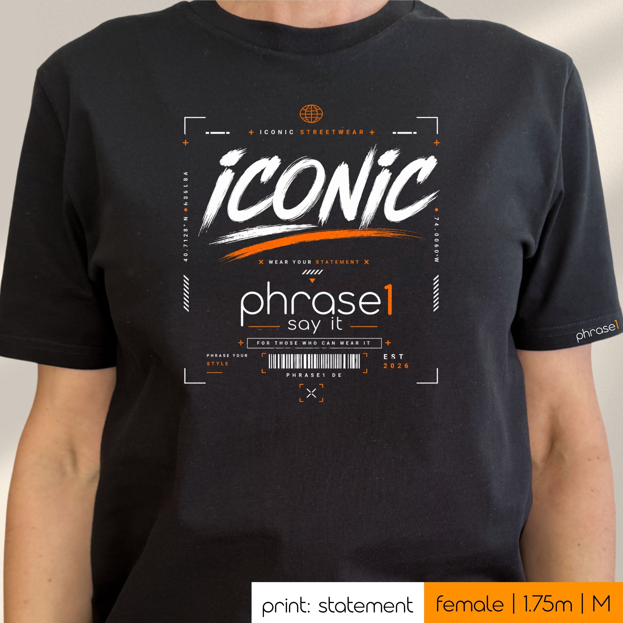 Premium T-Shirt mit "iconic." mit Visual p1 Streetwear Premium T-Shirt mit "iconic." mit Visual p1 Streetwear