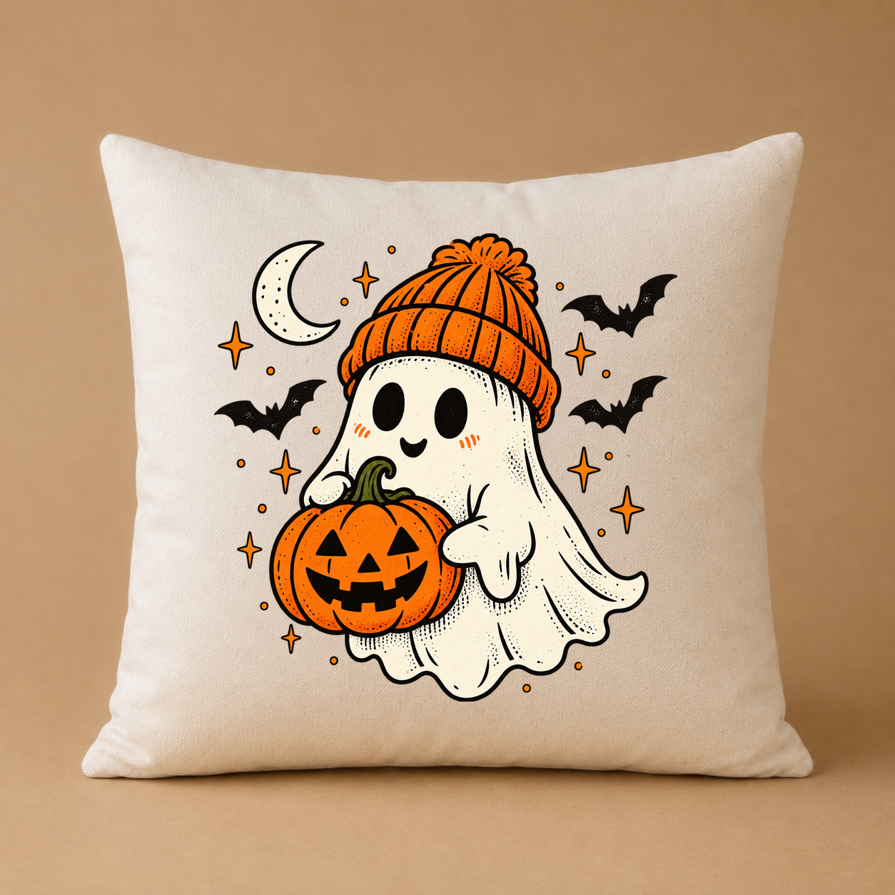 Kissenhülle „Halloween Geist mit Kürbis.“