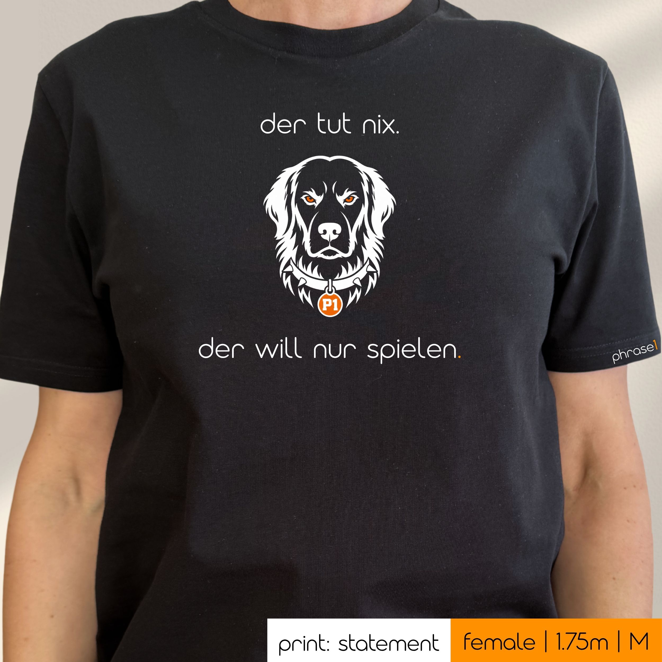 Premium T-Shirt mit Visual Golden Retreiver und Spruch „der tut nix. der will nur spielen.“ Premium T-Shirt mit Visual Golden Retreiver und Spruch „der tut nix. der will nur spielen.“