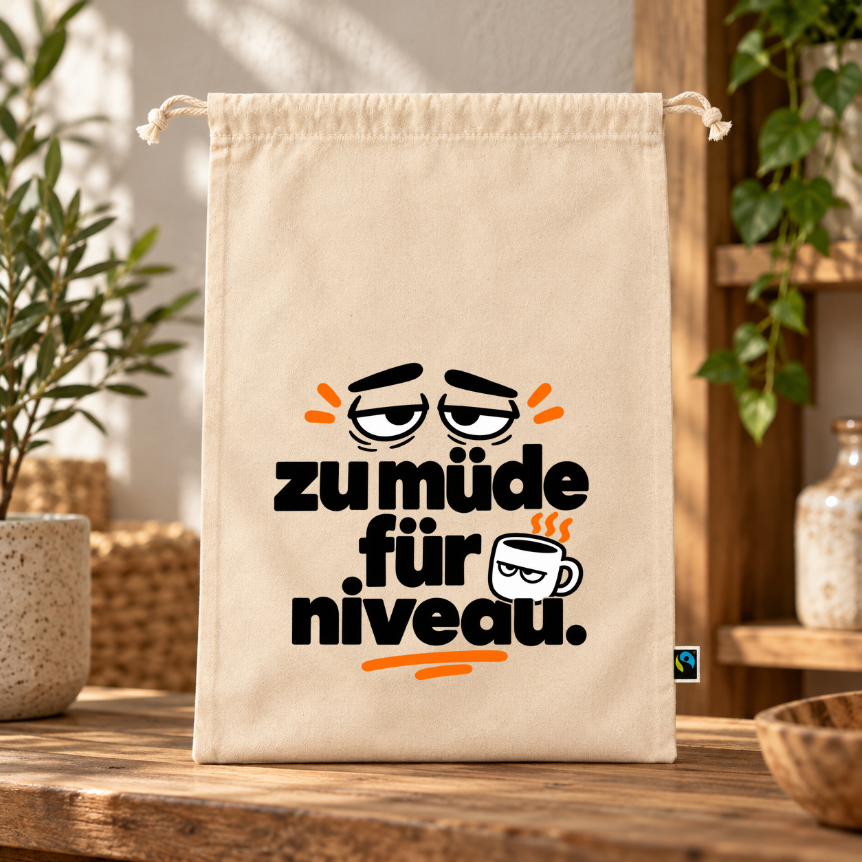 Zuziehbeutel „zu müde für niveau.“