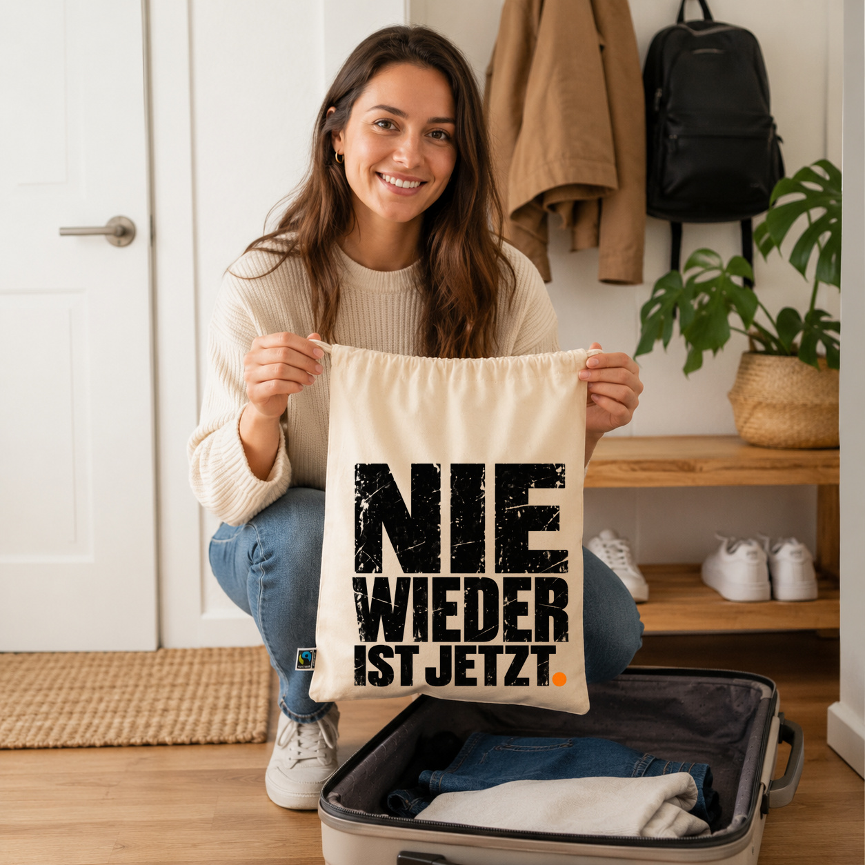 Zuziehbeutel "NIE WIEDER IST JETZT." Zuziehbeutel "NIE WIEDER IST JETZT."