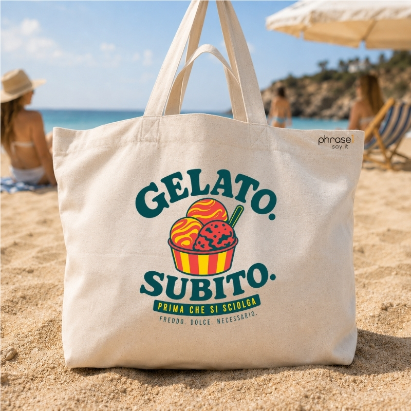 Beach Bag / Big Shopper mit „GELATO. SUBITO.“ Italo-Motiv Beach Bag / Big Shopper mit „GELATO. SUBITO.“ Italo-Motiv