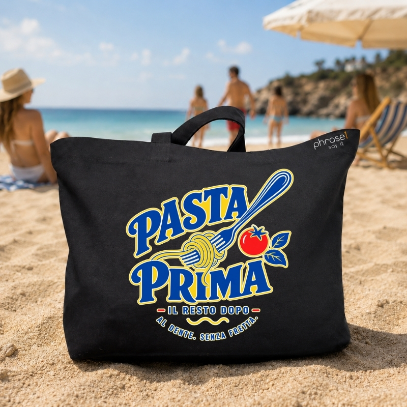 Beach Bag / Big Shopper mit „PASTA PRIMA“ Italo-Motiv Beach Bag / Big Shopper mit „PASTA PRIMA“ Italo-Motiv