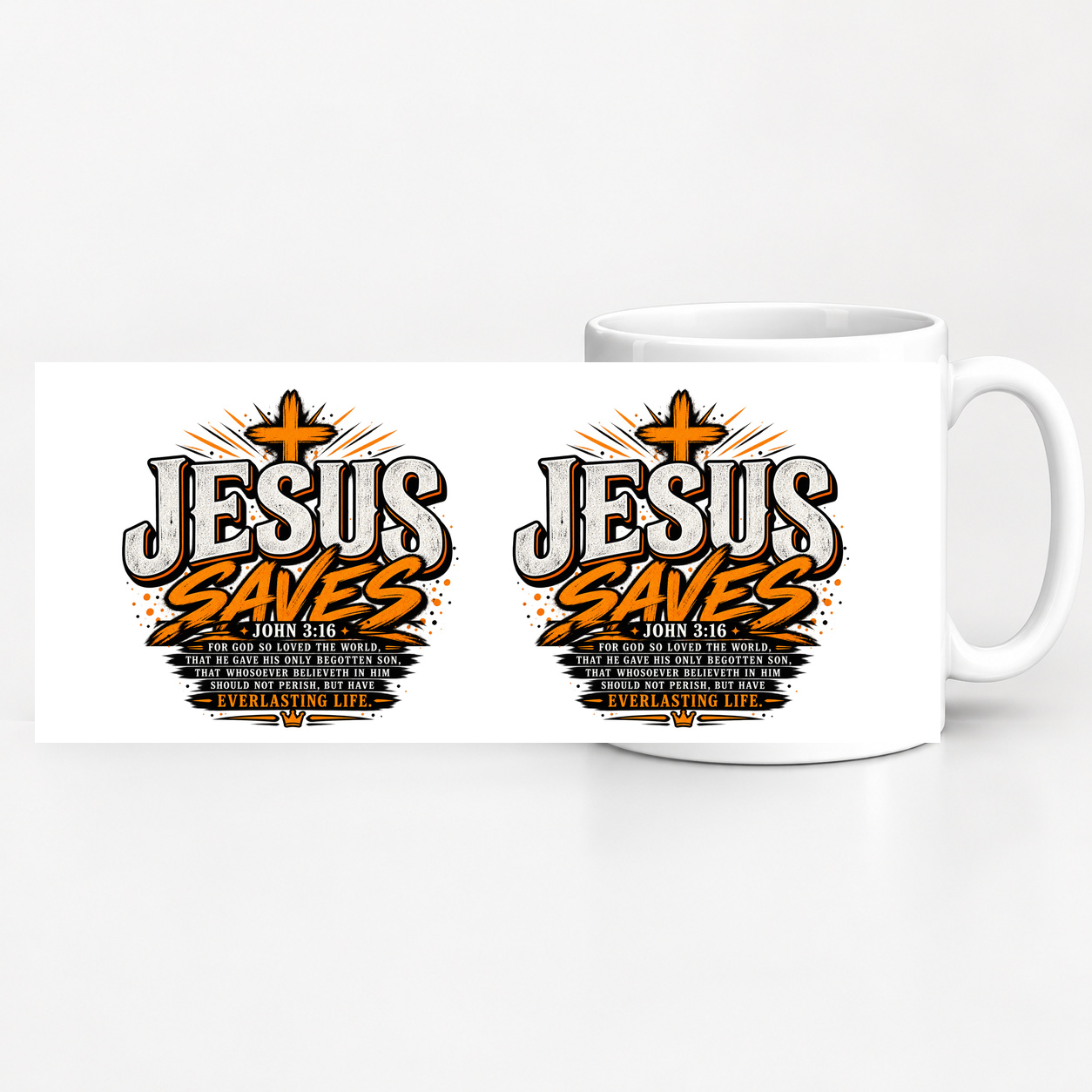 Tasse „Jesus Saves – John 3:16.“