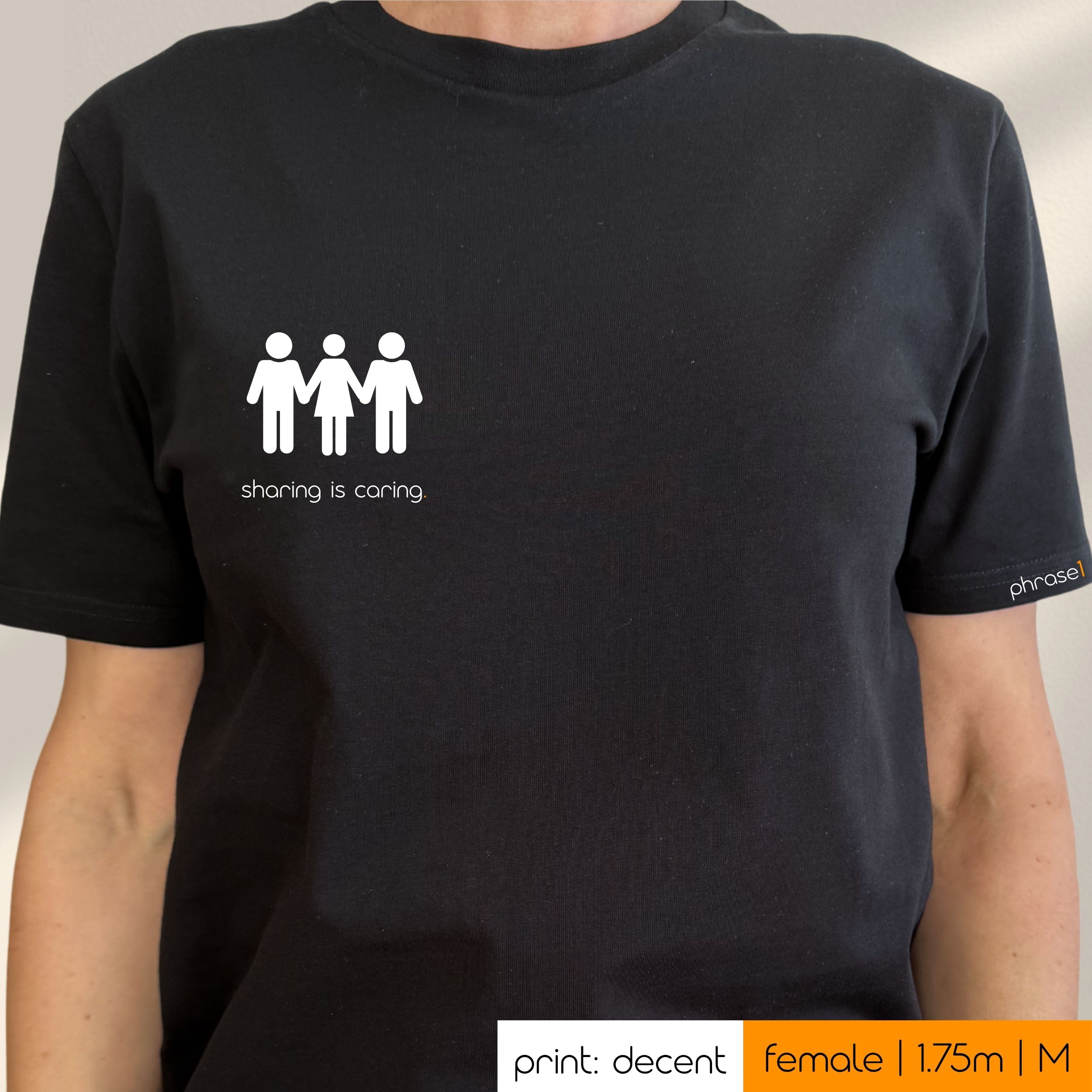 Premium T-Shirt mit Spruch "sharing is caring (mmf)" und Visual Premium T-Shirt mit Spruch "sharing is caring (mmf)" und Visual