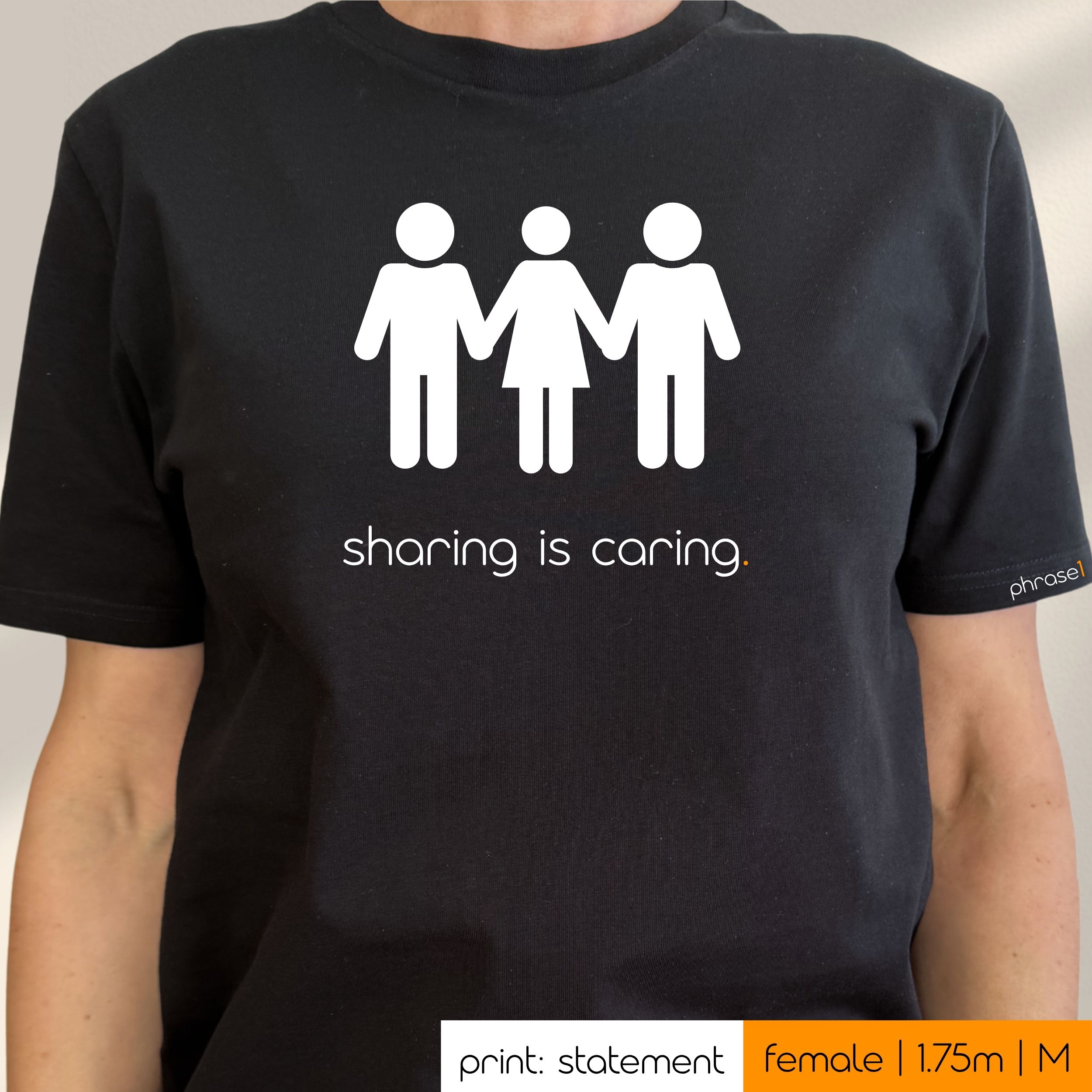 Premium T-Shirt mit Spruch "sharing is caring (mmf)" und Visual Premium T-Shirt mit Spruch "sharing is caring (mmf)" und Visual