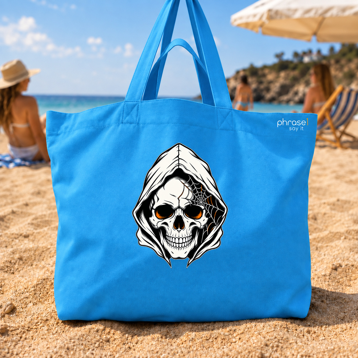 Big Shopper "Totenkopf mit Kapuze und Spinnennetz"