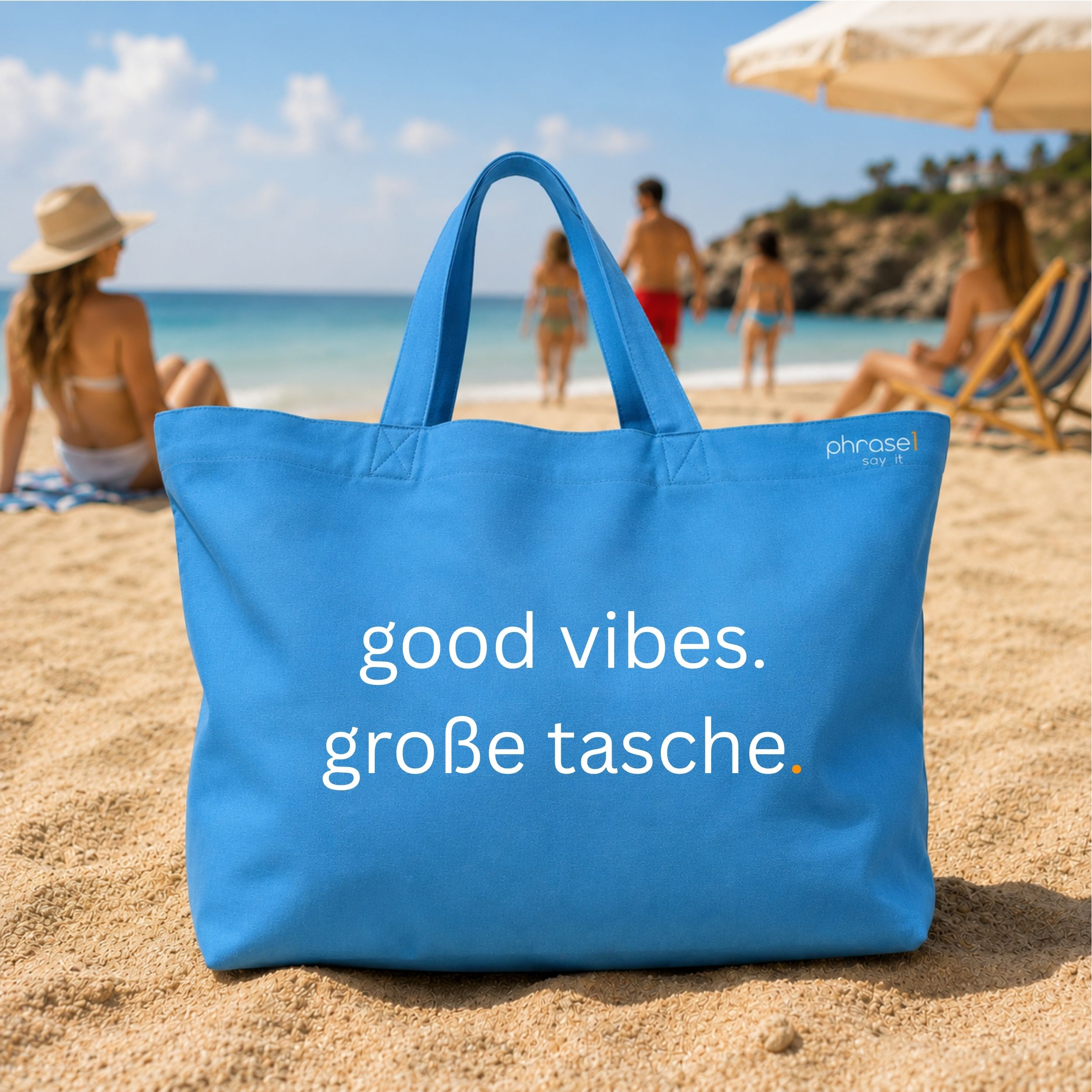 Premium Shopper mit Spruch „good vibes. große tasche.“