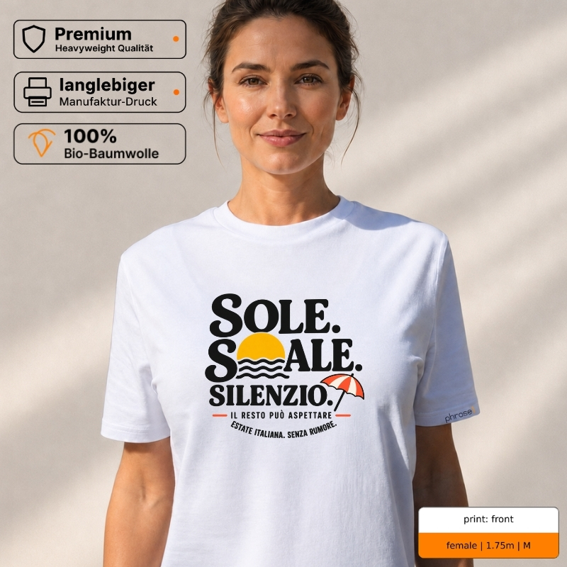 Premium T-Shirt mit „SOLE. SALE. SILENZIO“ Italo-Sommer-Motiv Premium T-Shirt mit „SOLE. SALE. SILENZIO“ Italo-Sommer-Motiv