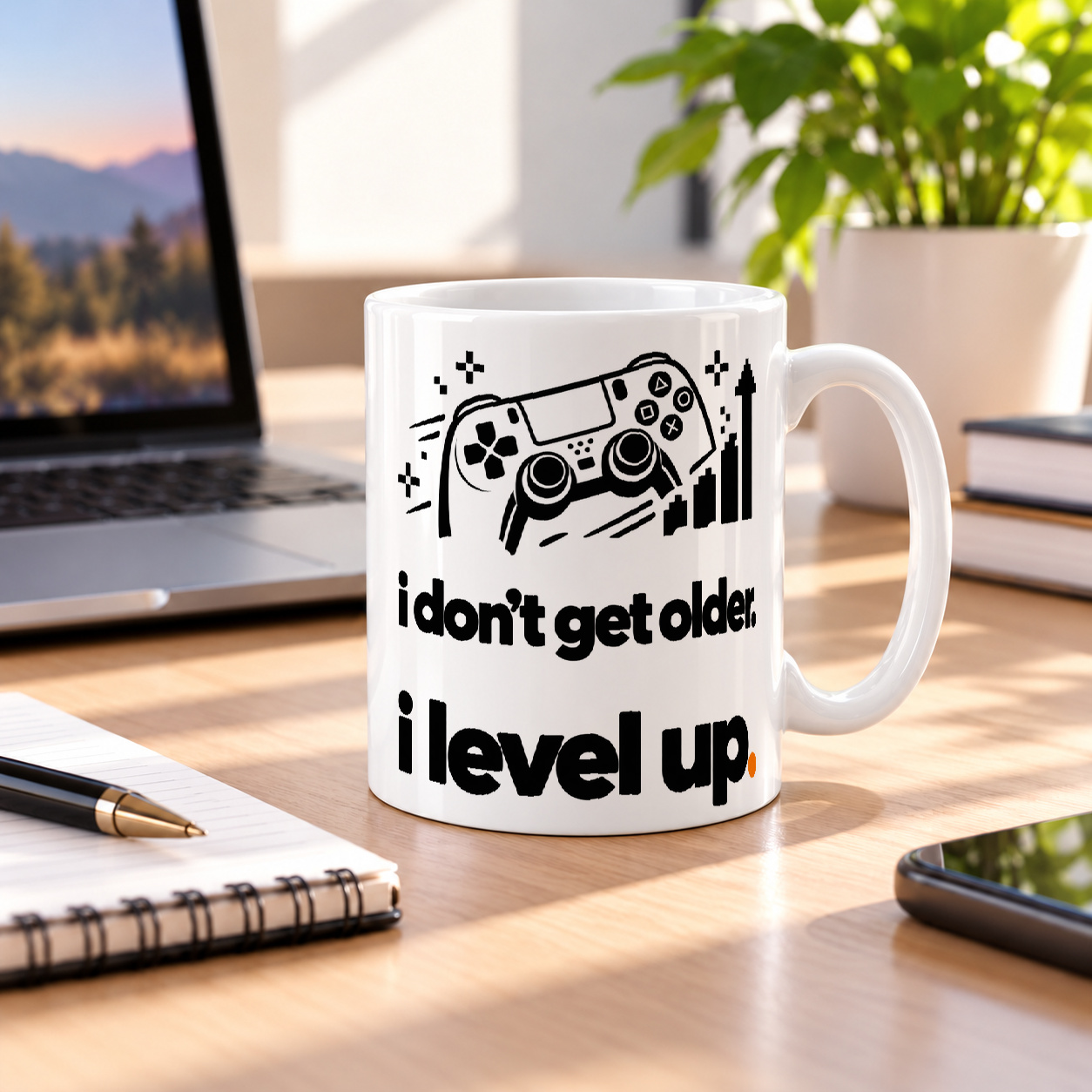 Tasse „i don't get older. i level up.“