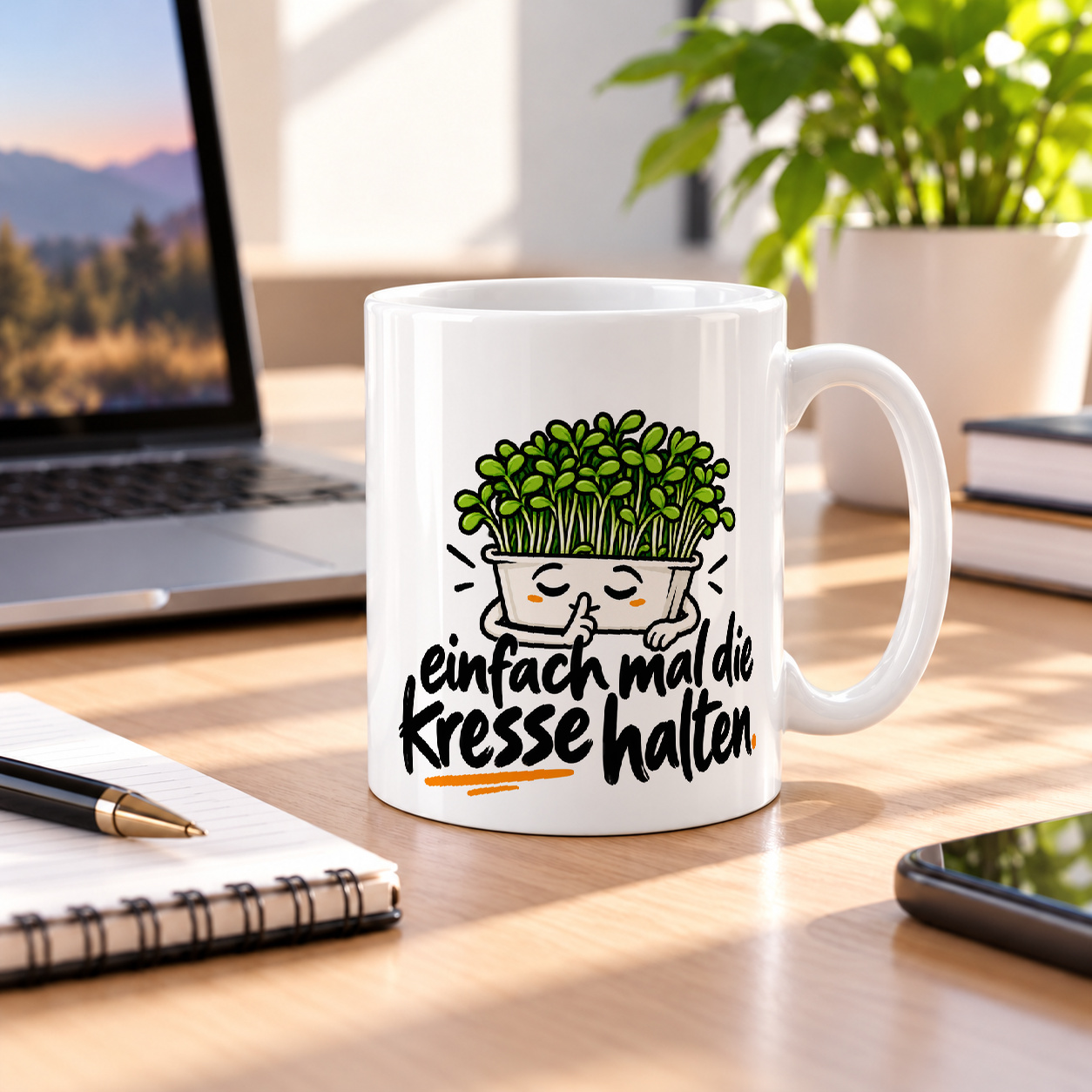 Tasse „einfach mal die Kresse halten.“