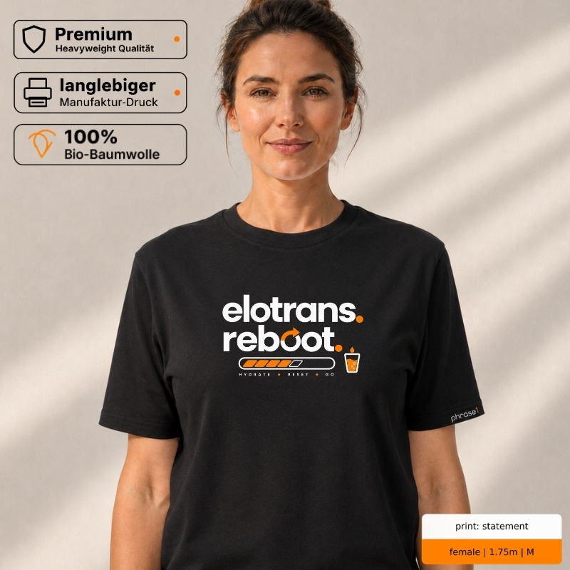 Premium T-Shirt mit „elotrans. reboot.“ Statement Premium T-Shirt mit „elotrans. reboot.“ Statement