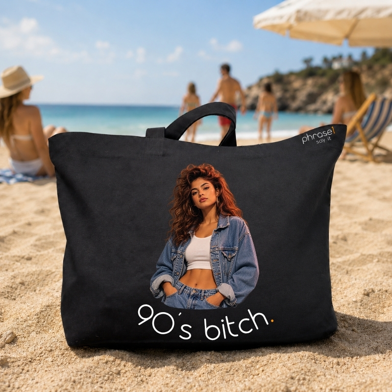 Beach Bag / Big Shopper mit „90’s bitch.“ Retro-Motiv Beach Bag / Big Shopper mit „90’s bitch.“ Retro-Motiv