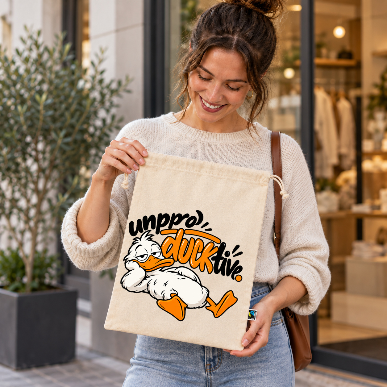 Zuziehbeutel „unproDUCKtive.“ Zuziehbeutel „unproDUCKtive.“