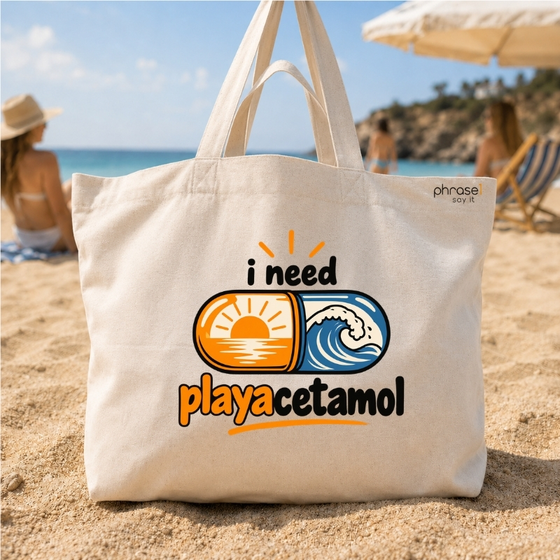 Beach Bag / Big Shopper mit „i need playacetamol“ Sommer-Motiv