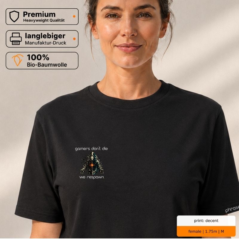 Premium T-Shirt mit Spruch "gamers don’t die. we respawn."