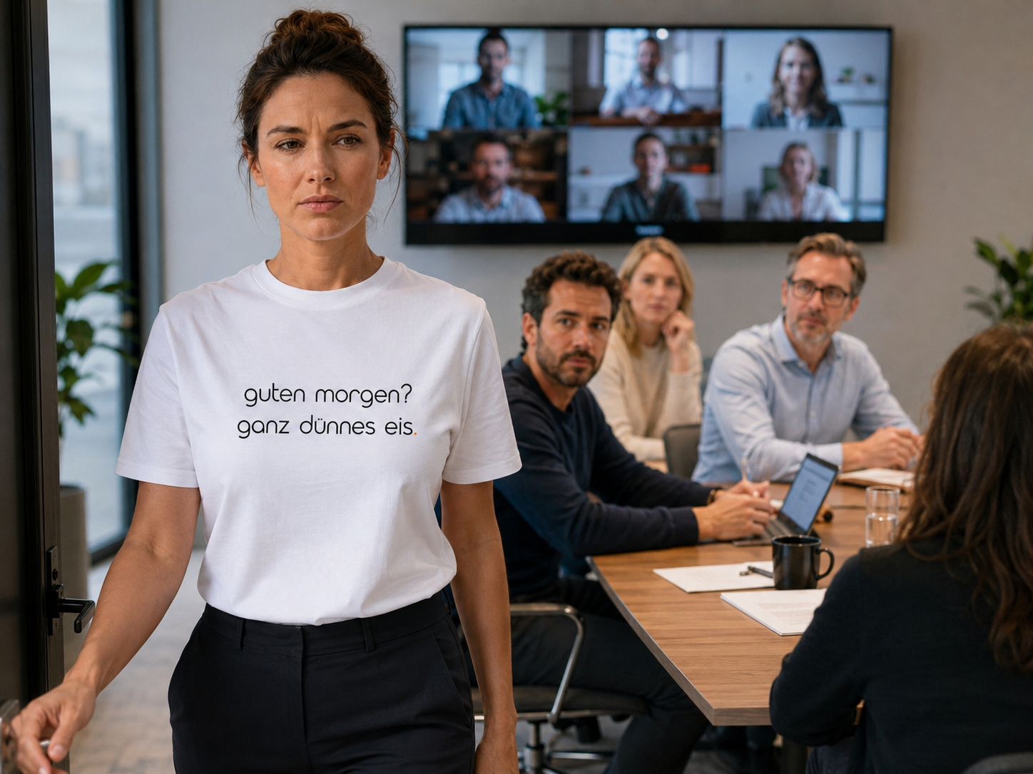 Premium T-Shirt mit Spruch "guten morgen? ganz dünnes eis." Premium T-Shirt mit Spruch "guten morgen? ganz dünnes eis."
