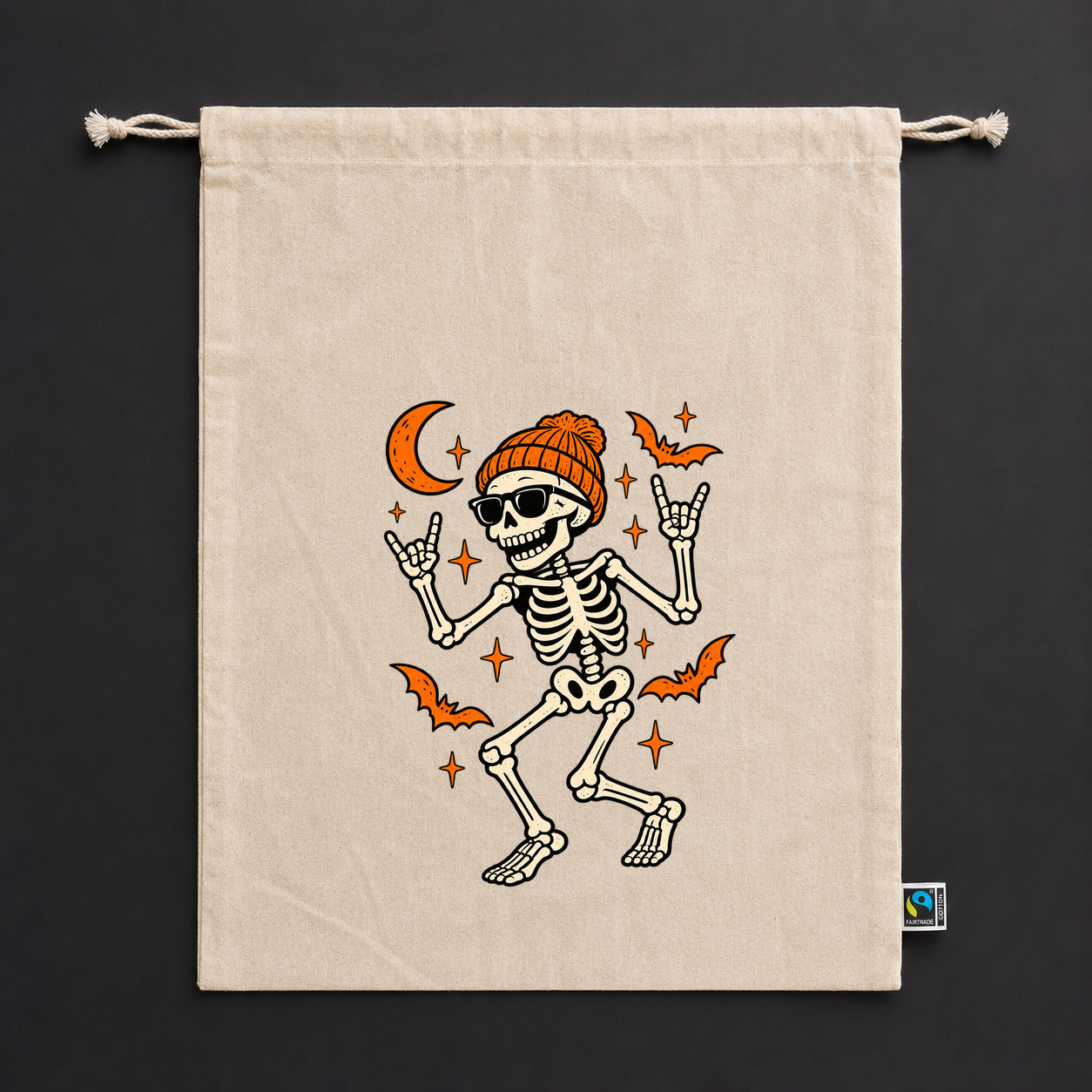Zuziehbeutel „Halloween Skelett mit Mütze.“