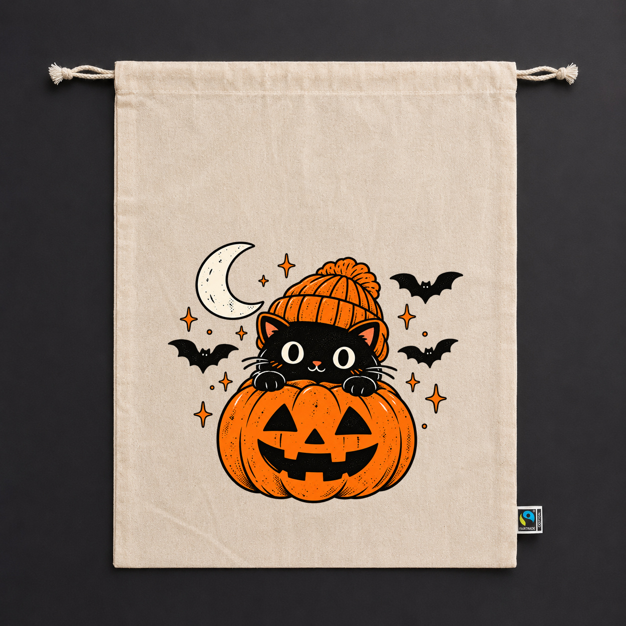Zuziehbeutel „Halloween Katze im Kürbis.“
