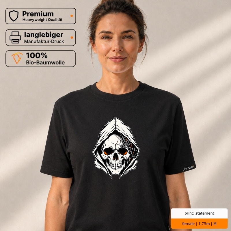Premium T-Shirt "Totenkopf mit Kapuze und Spinnennetz" Premium T-Shirt "Totenkopf mit Kapuze und Spinnennetz"