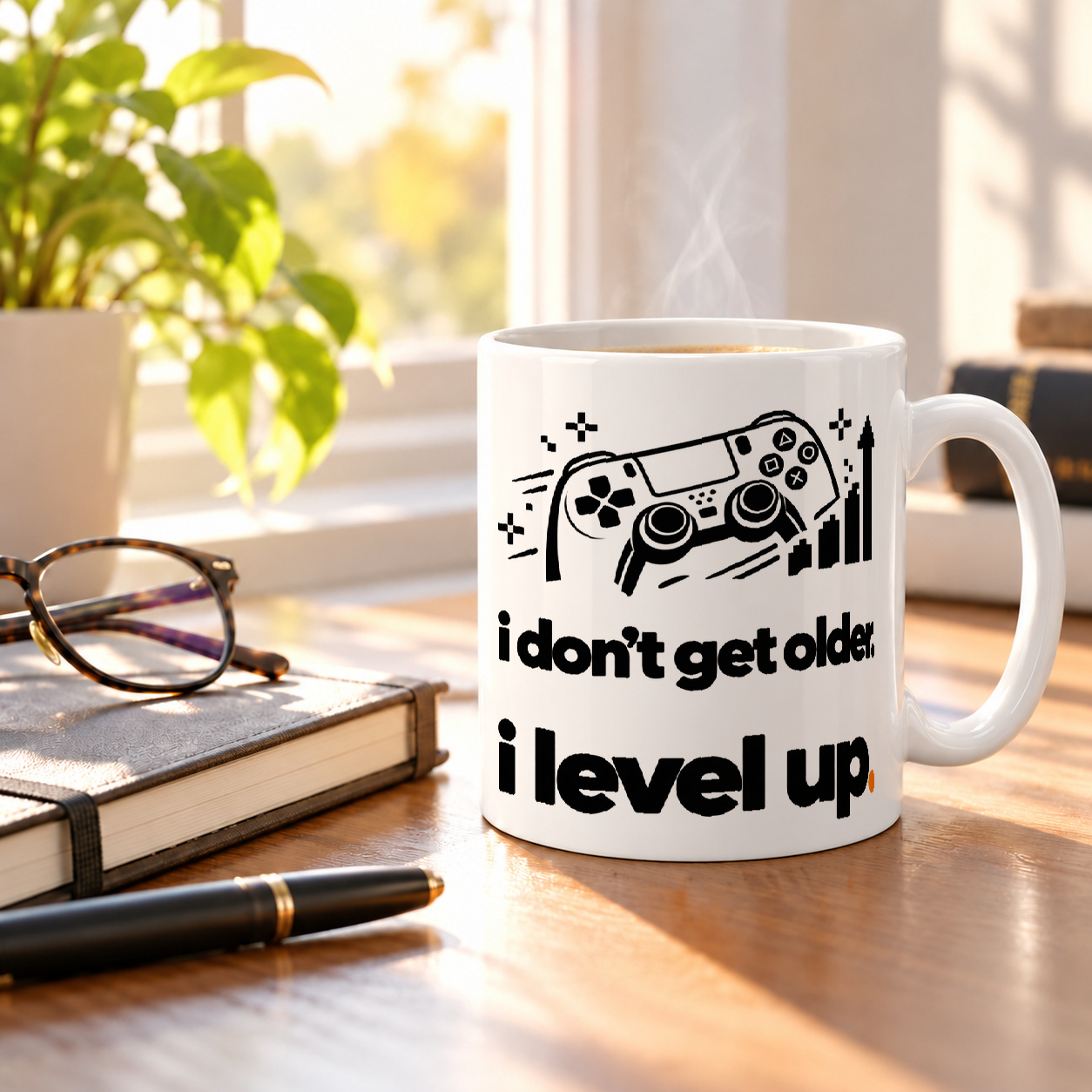 Tasse „i don't get older. i level up.“