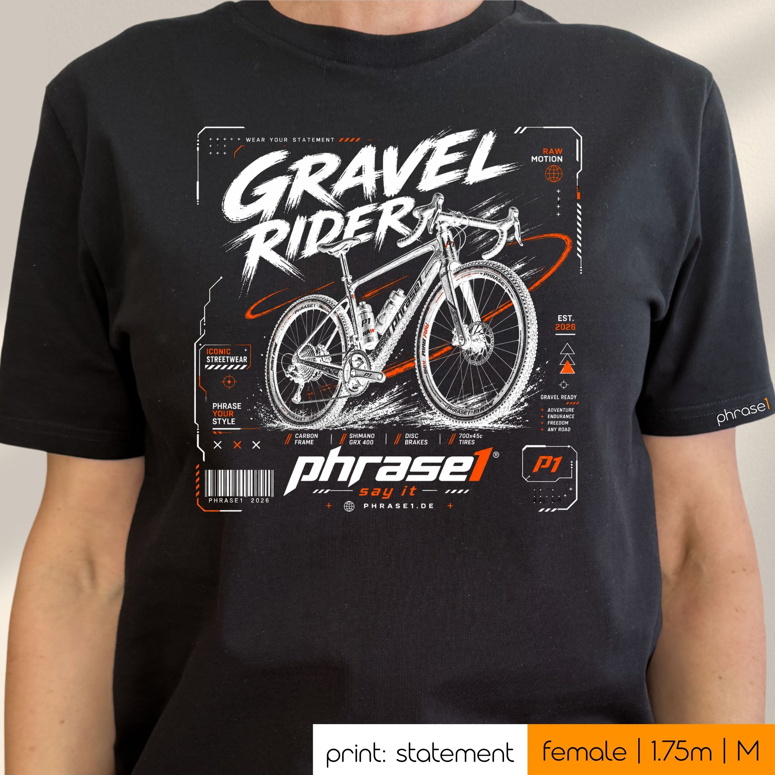 Premium T-Shirt mit Visual "GRAVEL RIDER - phrase1 iconic streetwear" Premium T-Shirt mit Visual "GRAVEL RIDER - phrase1 iconic streetwear"