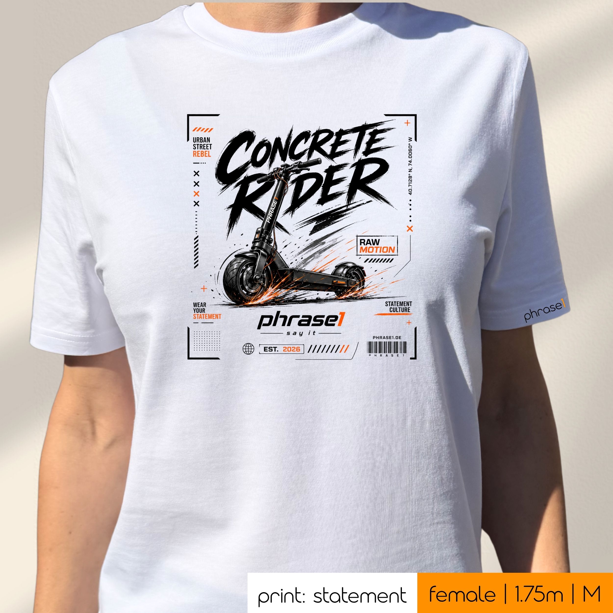 Premium T-Shirt mit Visual "CONCRETE RIDER - phrase1 iconic streetwear" Premium T-Shirt mit Visual "CONCRETE RIDER - phrase1 iconic streetwear"