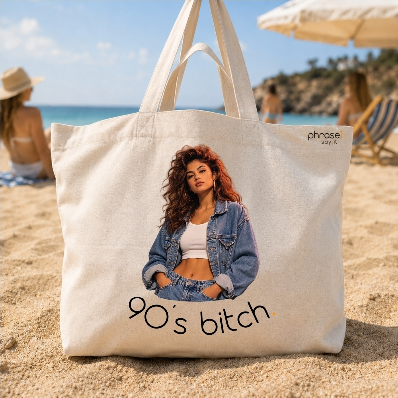 Beach Bag / Big Shopper mit „90’s bitch.“ Retro-Motiv
