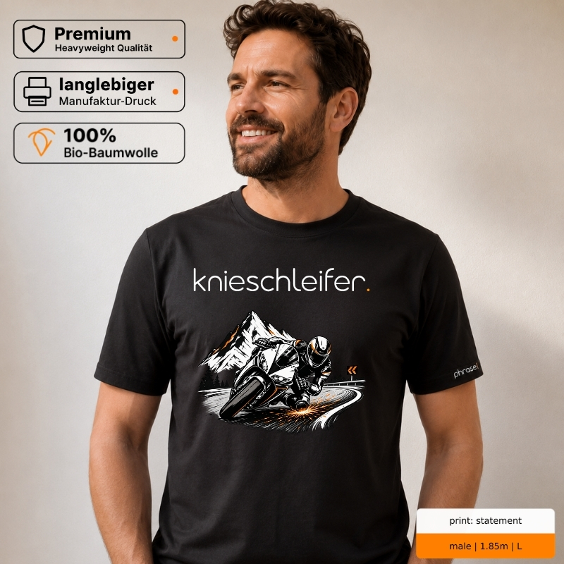 Premium T-Shirt mit „knieschleifer.“ Motorrad-Motiv