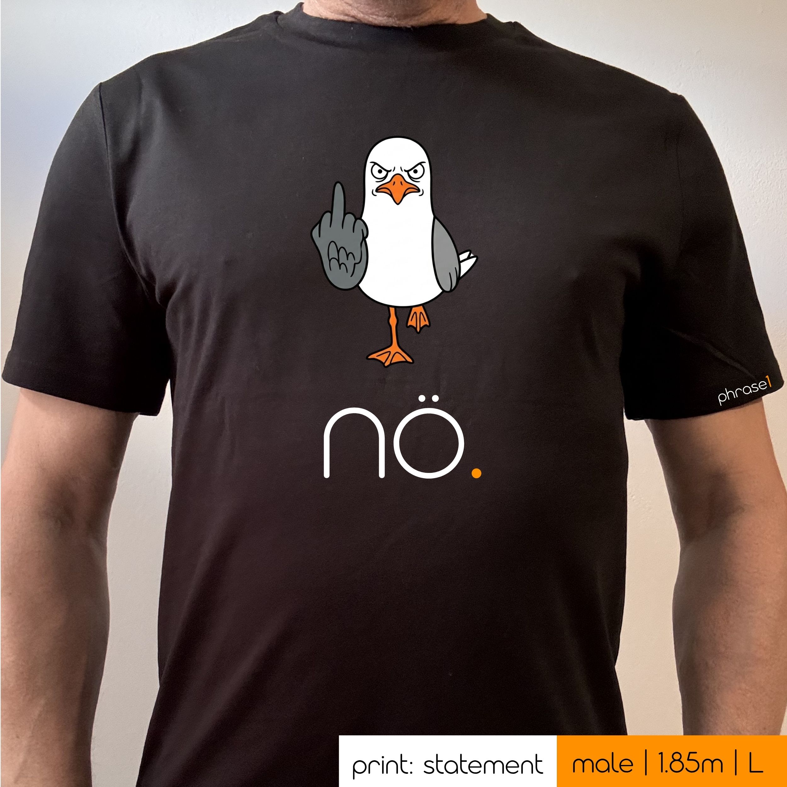 Premium T-Shirt mit Spruch "nö" und einer grimmigen Möwe im comicstyle Premium T-Shirt mit Spruch "nö" und einer grimmigen Möwe im comicstyle