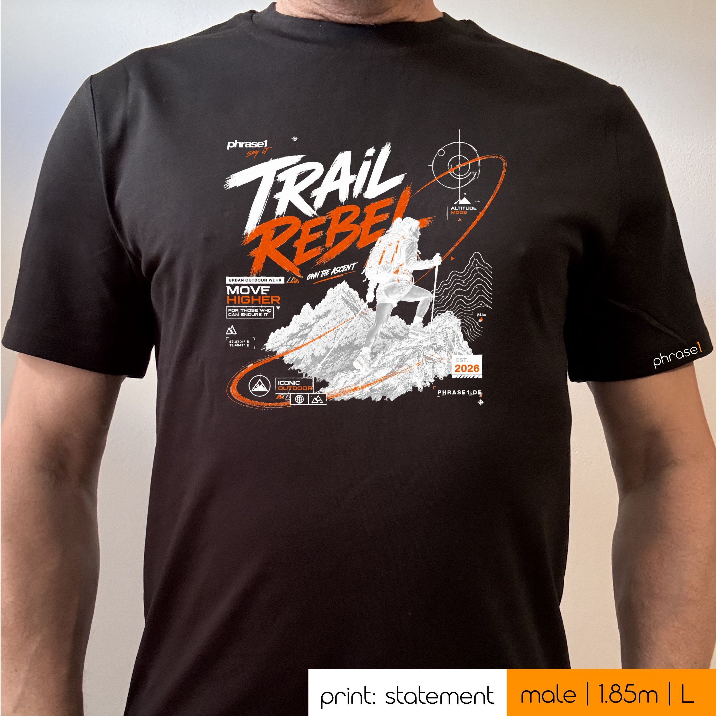 Premium T-Shirt mit Spruch "Trail Rebel" Hiking. P1 Urban Sportswear Premium T-Shirt mit Spruch "Trail Rebel" Hiking. P1 Urban Sportswear