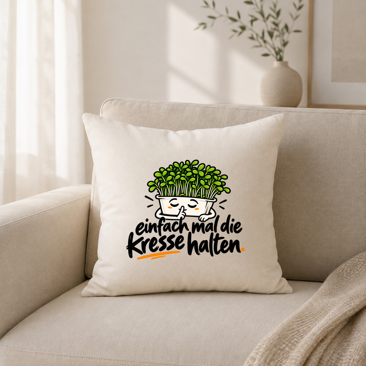 Kissenhülle "einfach mal die Kresse halten."