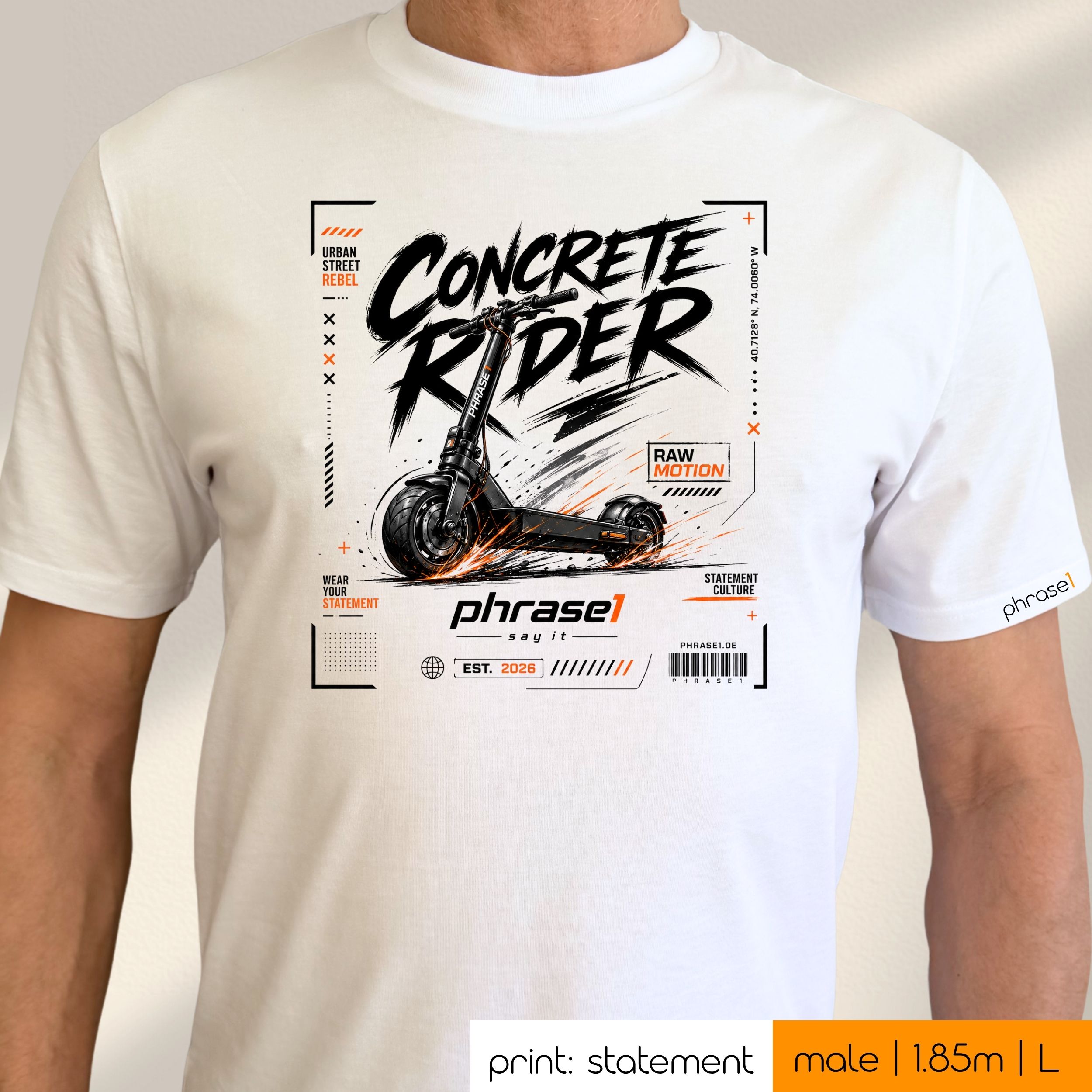 Premium T-Shirt mit Visual "CONCRETE RIDER - phrase1 iconic streetwear" Premium T-Shirt mit Visual "CONCRETE RIDER - phrase1 iconic streetwear"