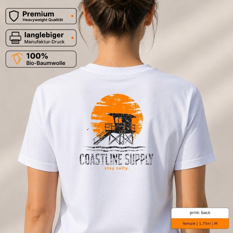 Premium T-Shirt „COASTLINE SUPPLY / stay salty“ – p1 beachwear Rückenprint Premium T-Shirt „COASTLINE SUPPLY / stay salty“ – p1 beachwear Rückenprint