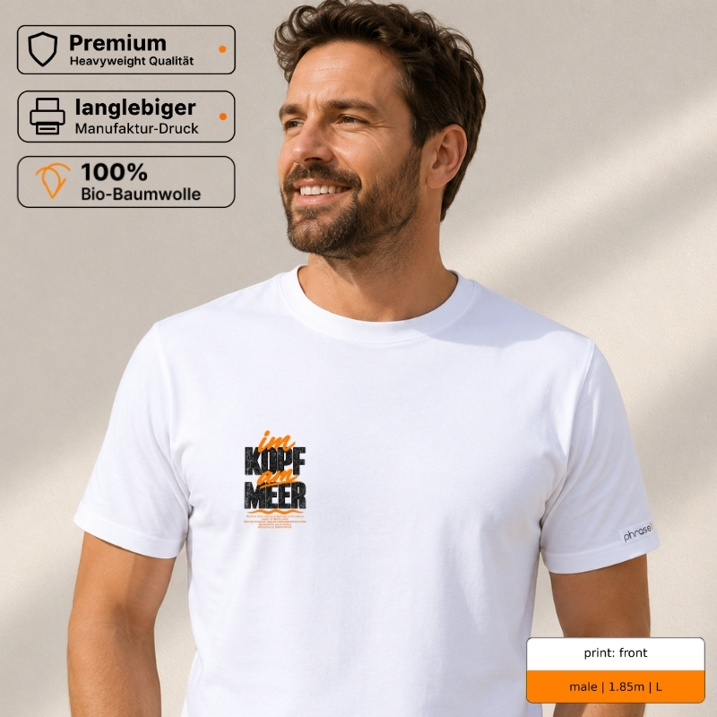 Premium T-Shirt „im Kopf am Meer“ mit Front- und Backprint