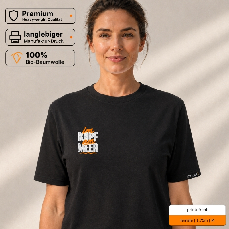 Premium T-Shirt „im Kopf am Meer“ mit Front- und Backprint