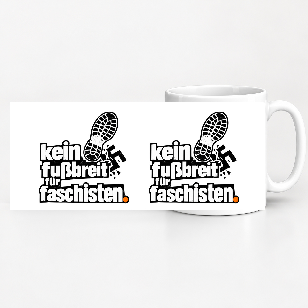 Tasse „kein fußbreit für faschisten.“