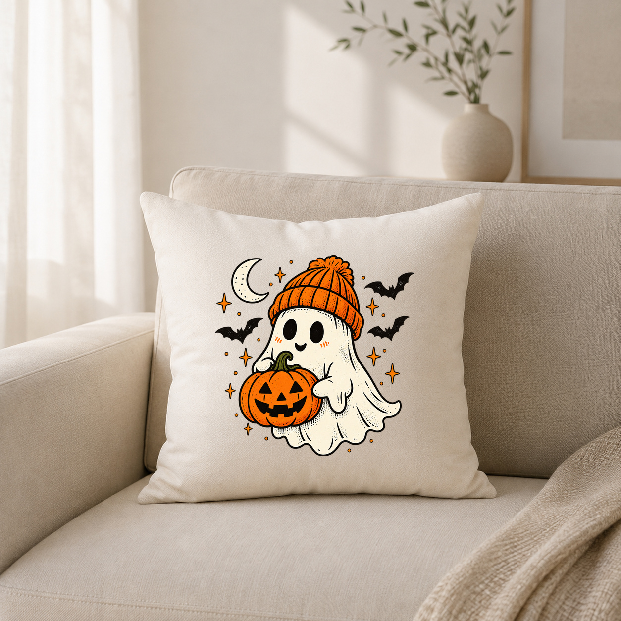 Kissenhülle „Halloween Geist mit Kürbis.“