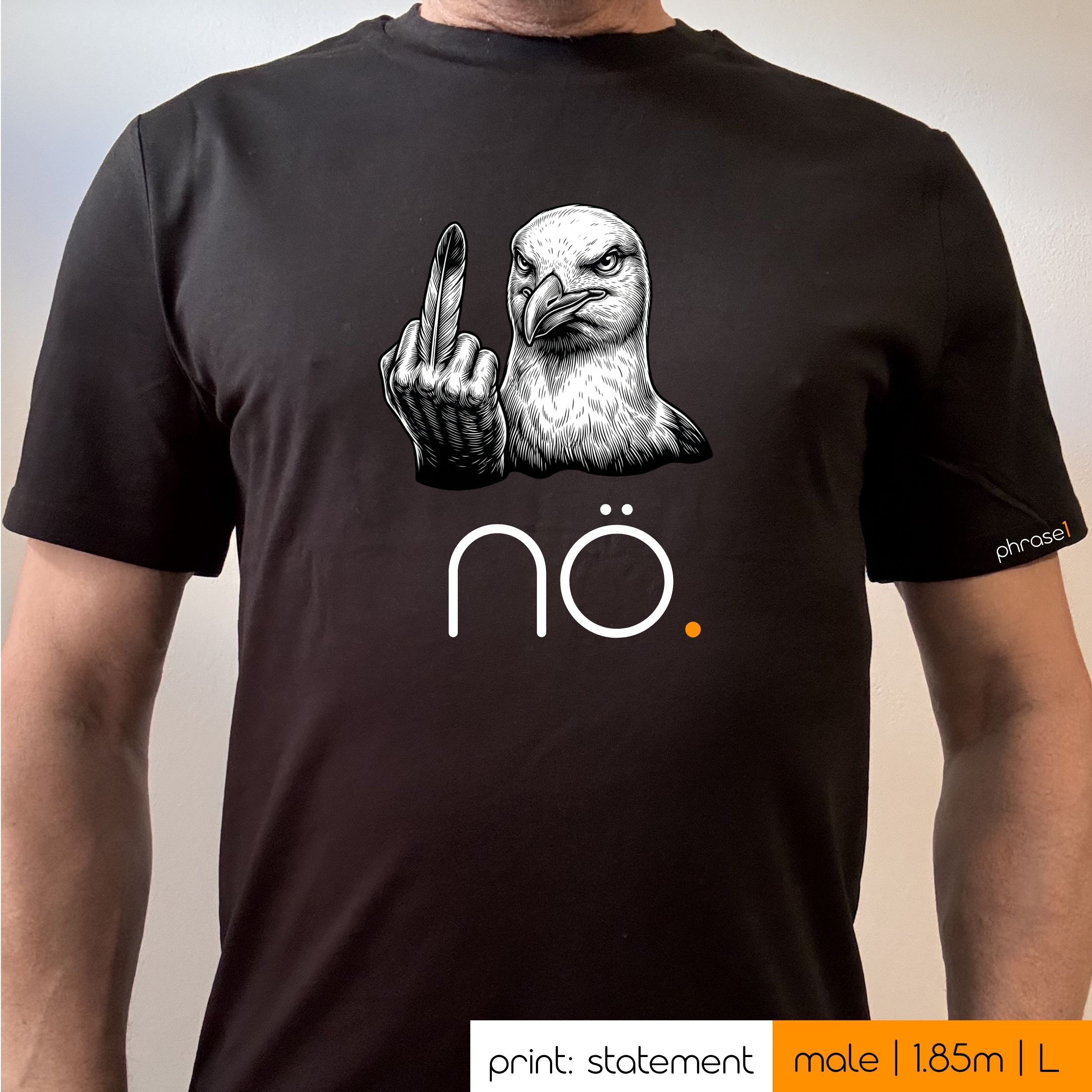 Premium T-Shirt mit Spruch "nö." und visual grimmige Möwe
