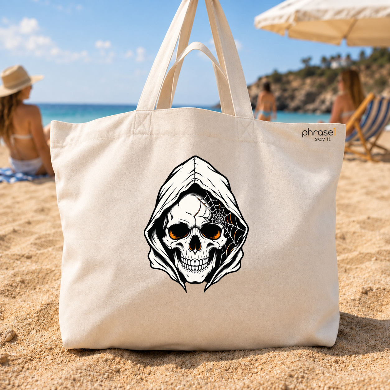 Big Shopper "Totenkopf mit Kapuze und Spinnennetz"