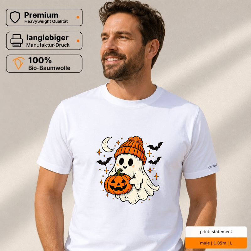 Premium T-Shirt „Halloween Geist mit Kürbis.“