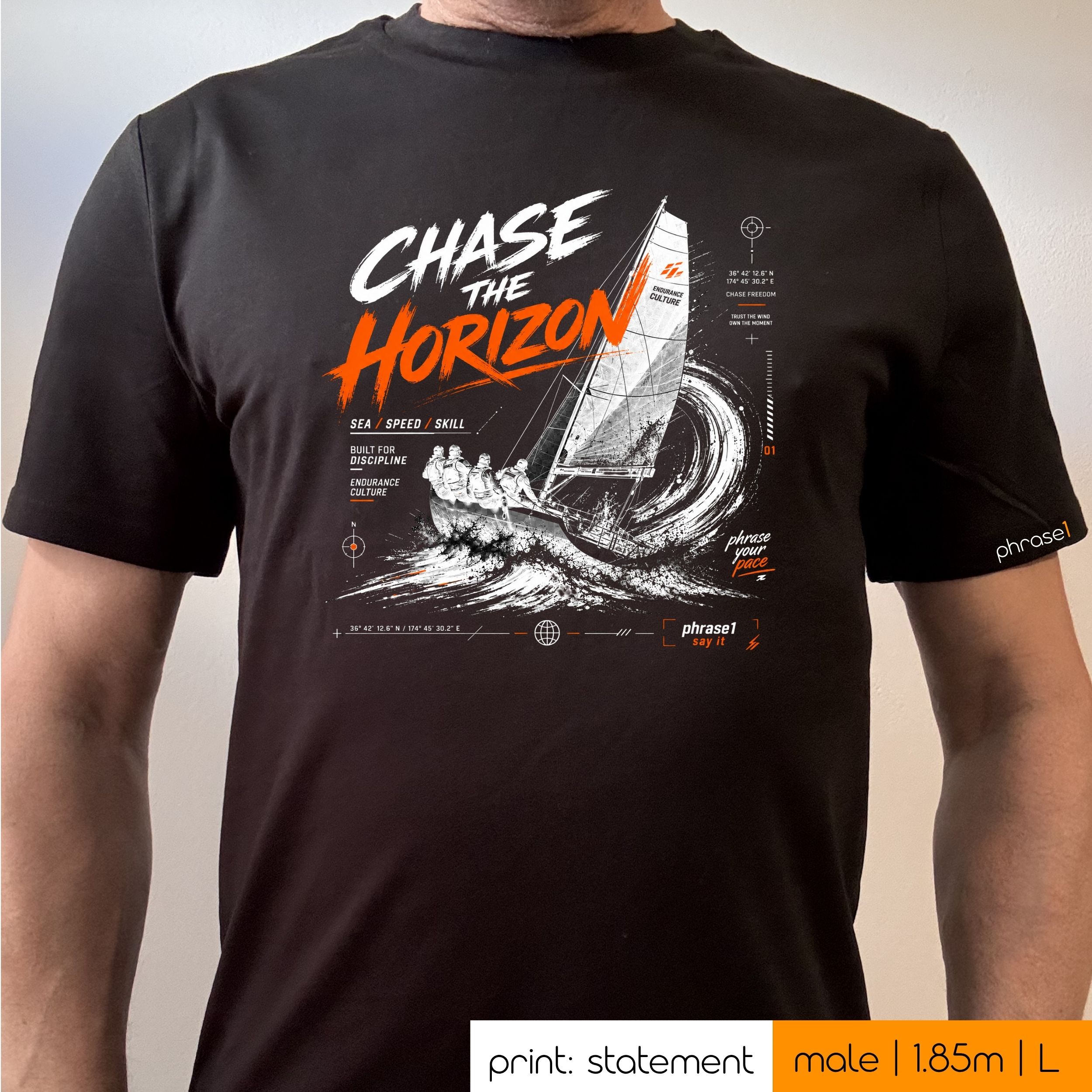Premium T-Shirt mit Visual "chase the horizon" p1 urban streetwear Premium T-Shirt mit Visual "chase the horizon" p1 urban streetwear